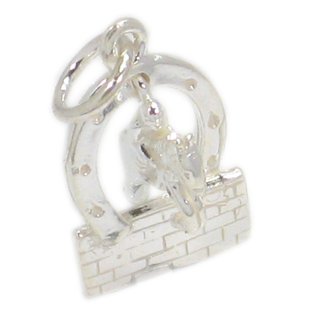 Horse Jumping through Horseshoe Logo - Horse Jumping through horseshoe sterling silver charm .925 x 1 ...