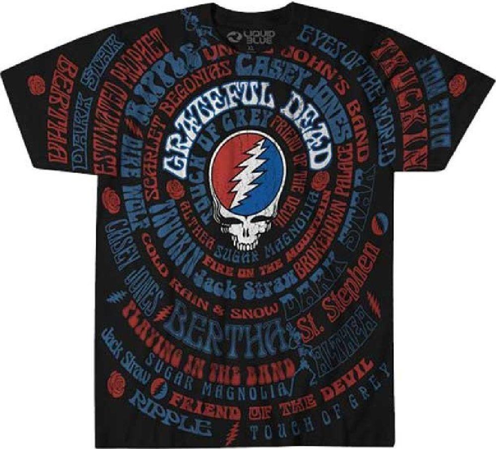Skull Grateful Dead Logo - Grateful Dead T-shirt - Lightning Skull Logo with Song Titles ...