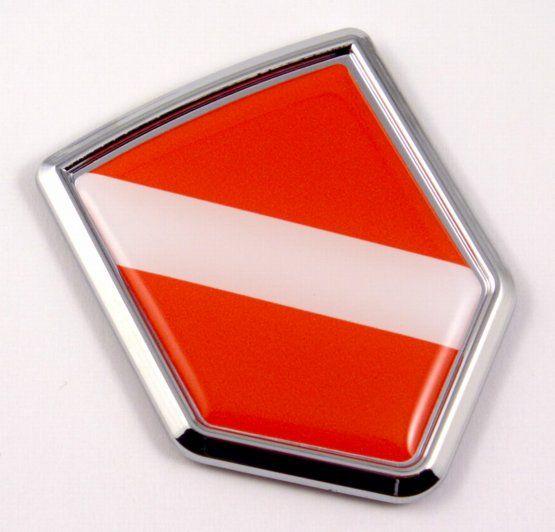 Car with Red Shield Logo - Diver Flag Logo 3D Crest Car Badge - SeeThruGraphics and Chrome Car ...