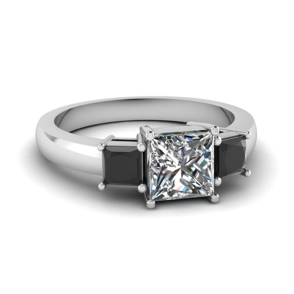 Three Black Diamonds Logo - Princess Cut 3 Stone Engagement Ring With Black Diamond In 14K White