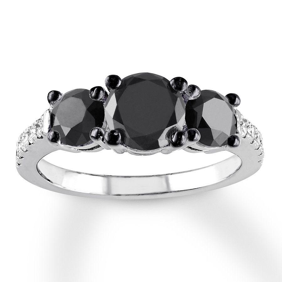 Three Black Diamonds Logo - Black Diamond 3 Stone Ring 2 Ct Tw Round Cut 14K White Gold