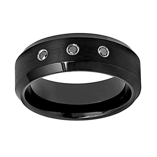 Three Black Diamonds Logo - 0.15ct Three Black Diamonds in Black Tungsten Wedding Band Ring ...