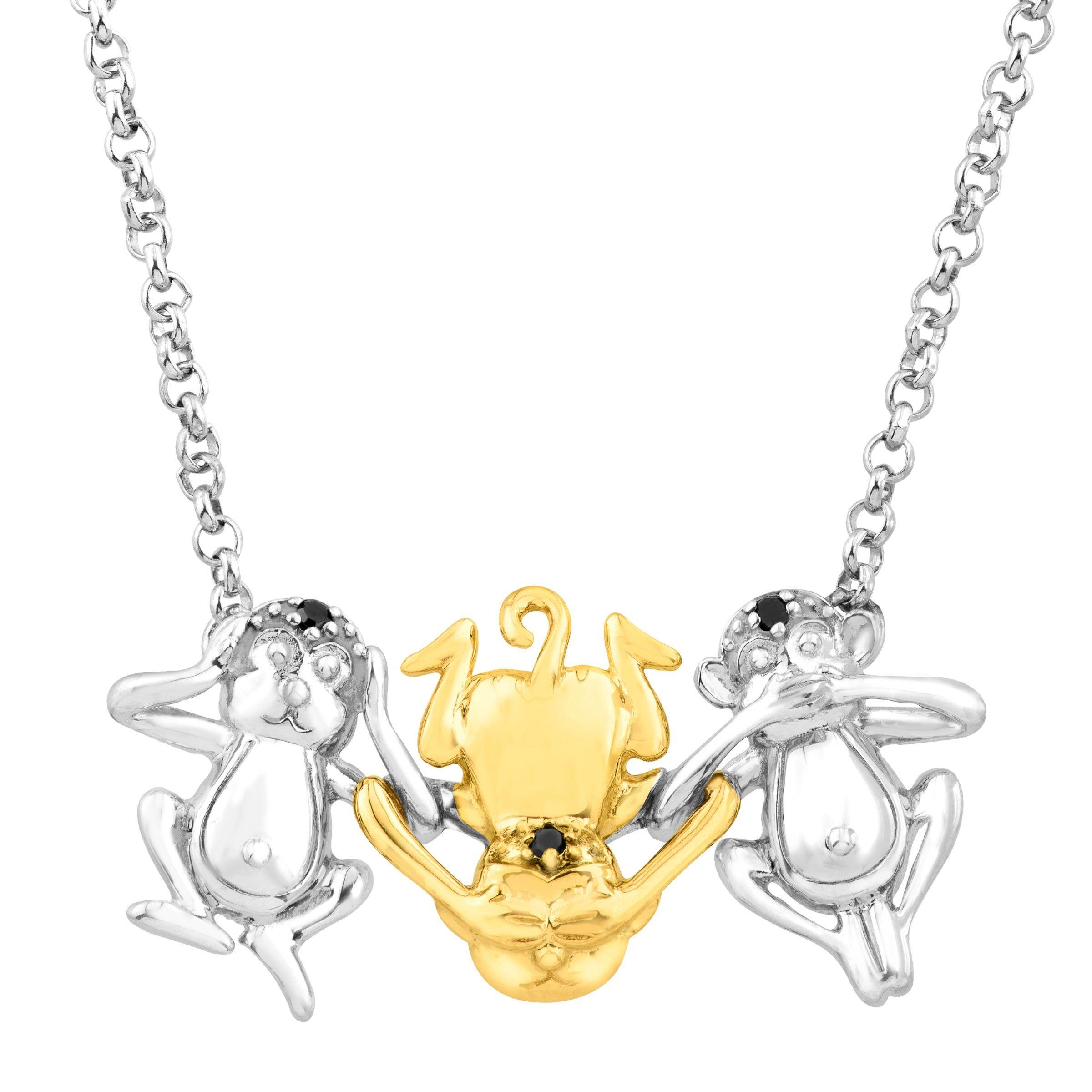 Three Black Diamonds Logo - Three Wise Monkey Necklace Enhanced Black Diamonds in Sterling