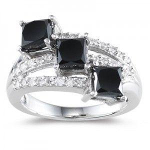 Three Black Diamonds Logo - 3 stones black diamond ring in 14k white gold stylish black diamond ...