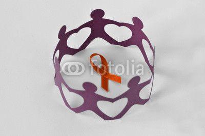 Multiple Orange Circle Logo - Paper people in a circle around orange ribbon on white background