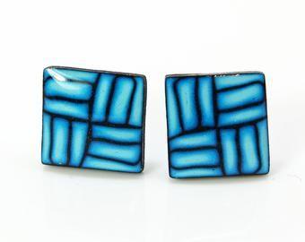Silver Blue Square Logo - Blue square earrings | Etsy