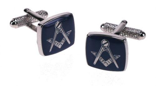 Silver Blue Square Logo - Masonic Blue Square & Compass Silver Colour Cufflinks - Gents Shop