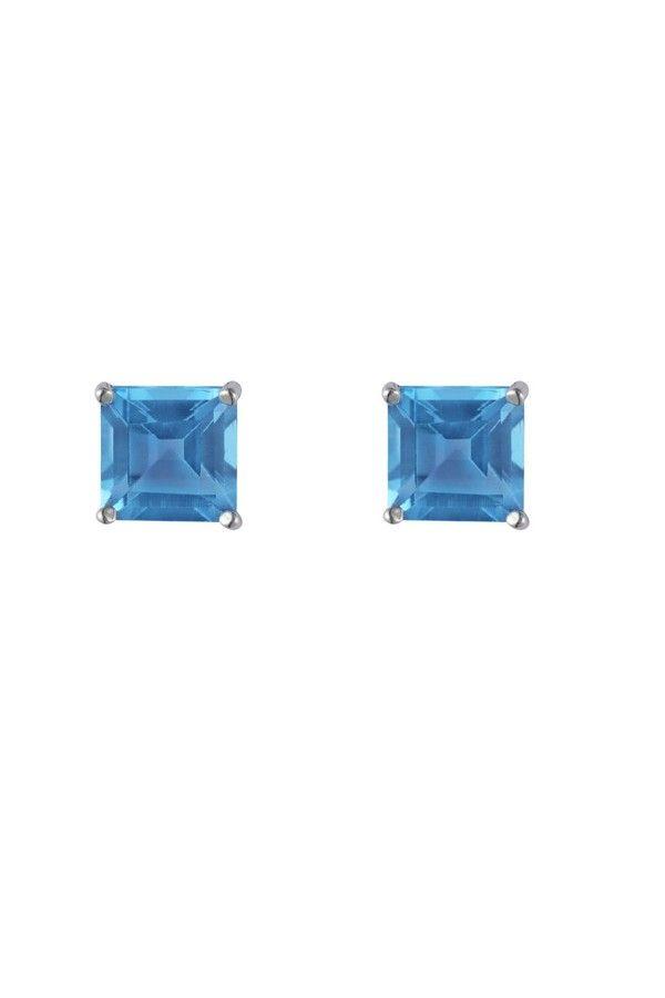 Silver Blue Square Logo - Silver Blue Topaz 5mm Square Claw Set Stud Earring