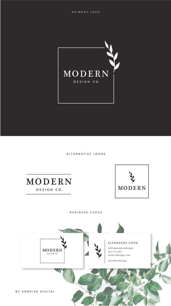 Modern Leaf Logo - Premade Business Logo modern leaf logo square interior | Etsy