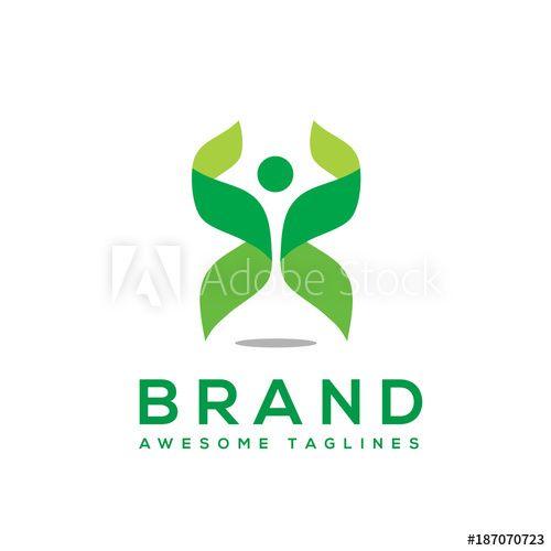 Modern Leaf Logo - green leaf ecology and fitness health vector, abstract people health
