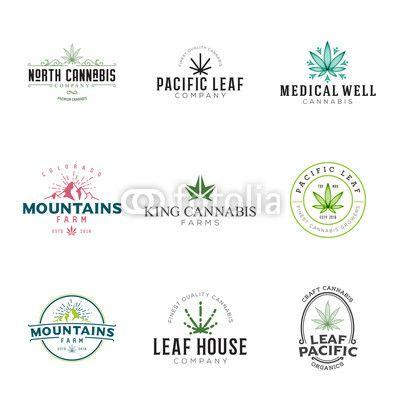 Modern Leaf Logo - Set of marijuana cannabis leaf logo, labels. Modern vintage logo for ...