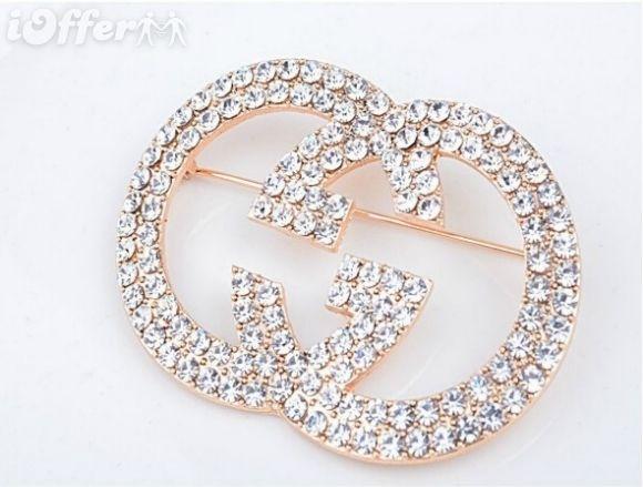 Large Diamond Logo - Large size Brand designer diamond logo brooch G-292 for sale