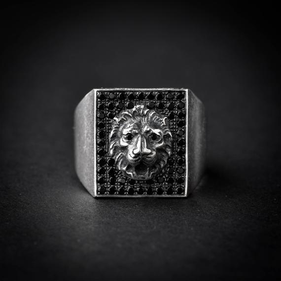 Rectangle with Silver Lion Logo - Rectangle Lion Signet Ring lion ring statement ring lion | Etsy