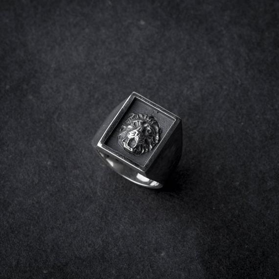 Rectangle with Silver Lion Logo - Lion Rectangle Stamp Ring lion ring statement ring lion | Etsy