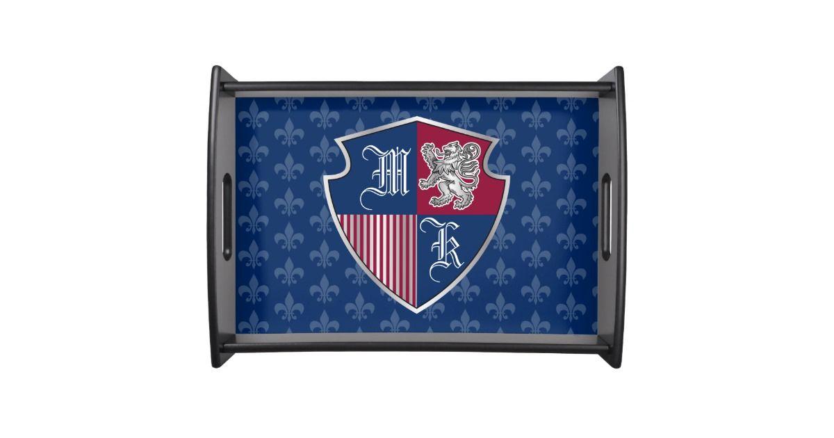 Rectangle with Silver Lion Logo - Silver Lion Coat of Arms Monogram Emblem Shield Serving Tray ...