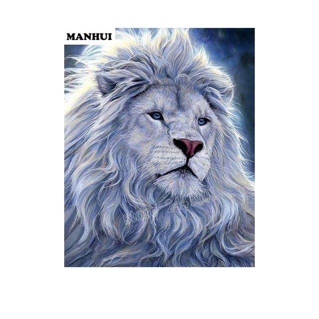 White Lion with Blue Square Logo - Dini Diamond Painting Square Diamond White Lion Chart Diamond