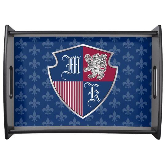 Rectangle with Silver Lion Logo - Silver Lion Coat of Arms Monogram Emblem Shield Serving Tray ...