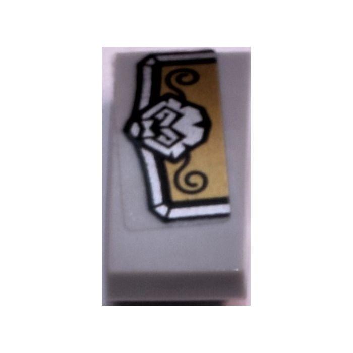 Rectangle with Silver Lion Logo - LEGO Medium Stone Gray Slope Curved 1 x 2 x 0.66 with Silver lion ...