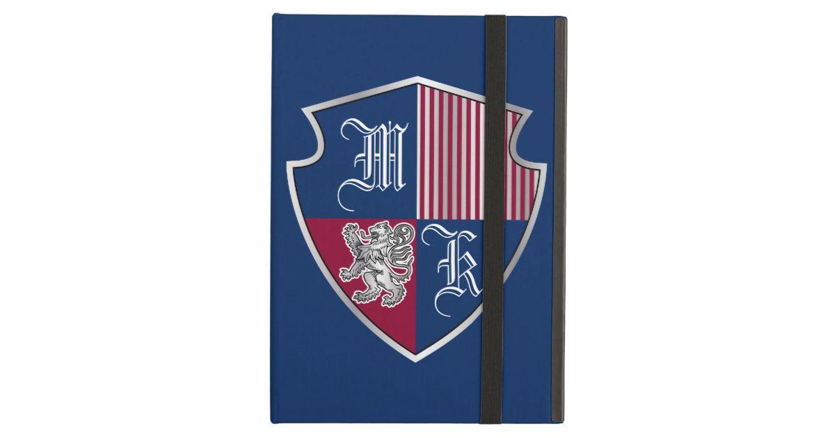 Rectangle with Silver Lion Logo - Coat of Arms Monogram Emblem Silver Lion Shield Case For iPad Air ...