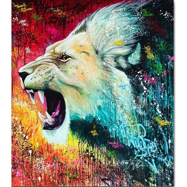 White Lion with Blue Square Logo - Full Square Round Diamond Painting Cross Stitch White Lion Heads