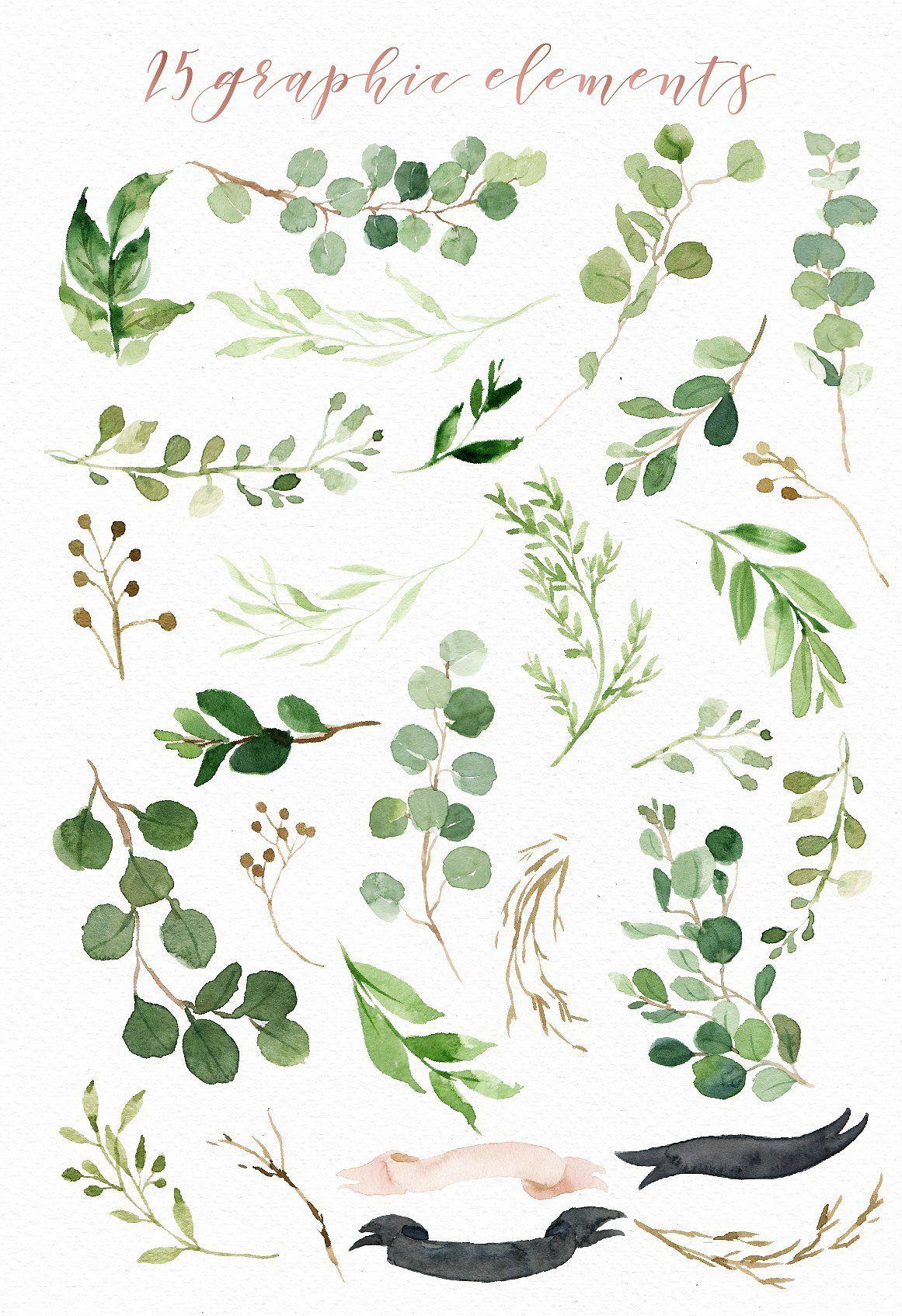 Elegant Green Leaf Logo - Ad: Watercolor green leaf clipart collection by Graphic Box. A ...