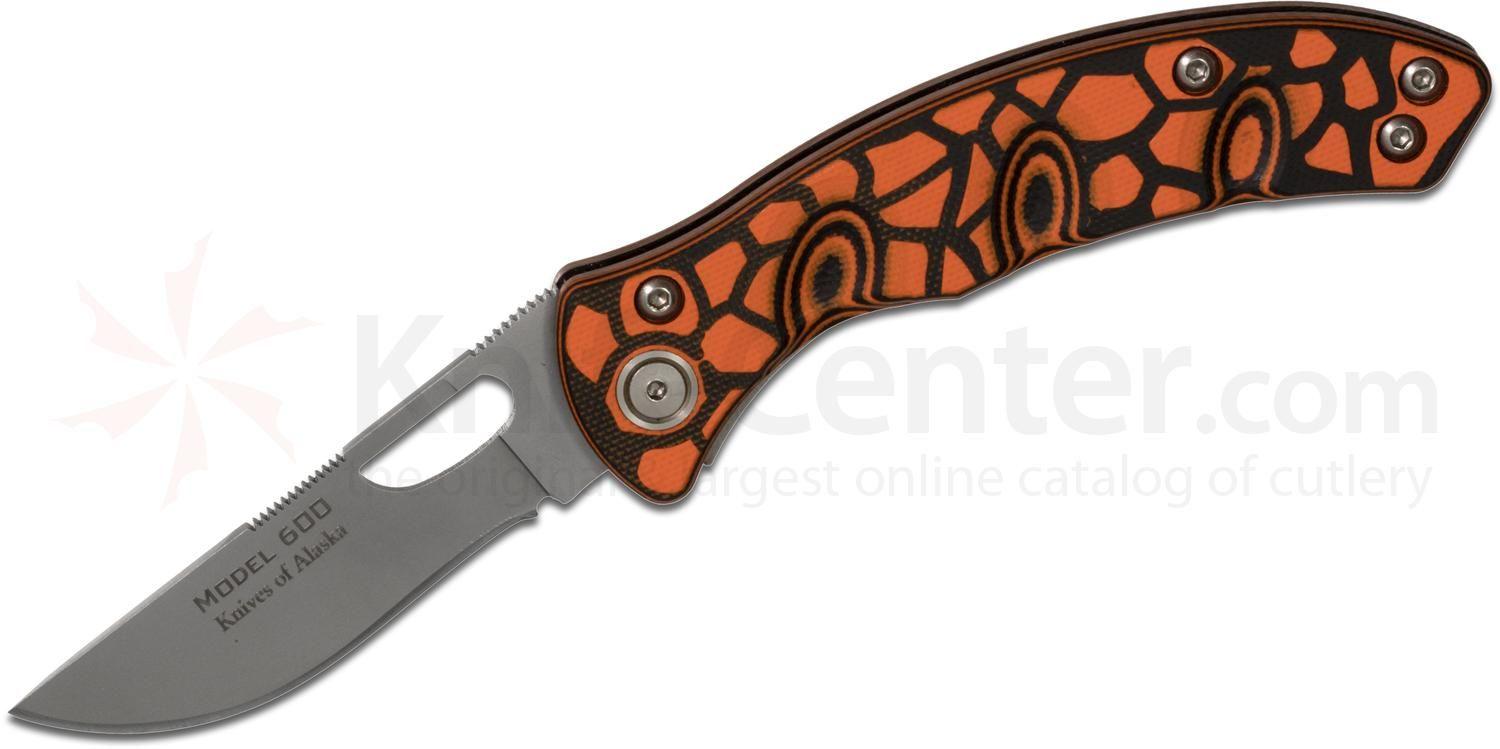 Black and Orange Alaska Logo - Knives Of Alaska Model 600 S Folding Knife 2.875 D2 Bead Blast