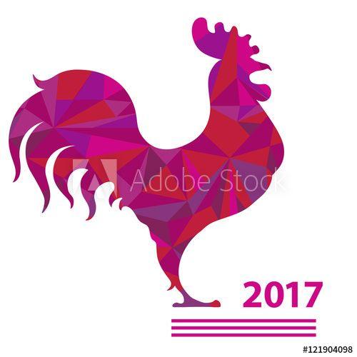 Red Triangle Rooster Logo - Vector illustration rooster, Chinese calendar. Silhouette of red ...