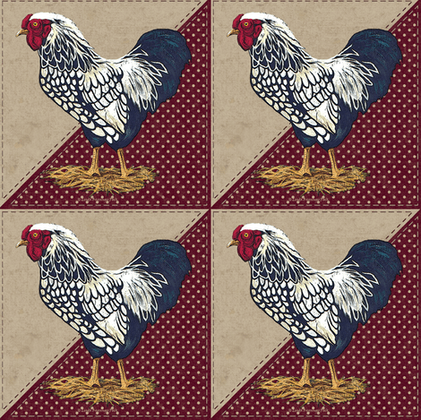 Red Triangle Rooster Logo - Silver Laced Wyandotte Rooster Dots Barn Red Triangles fabric ...