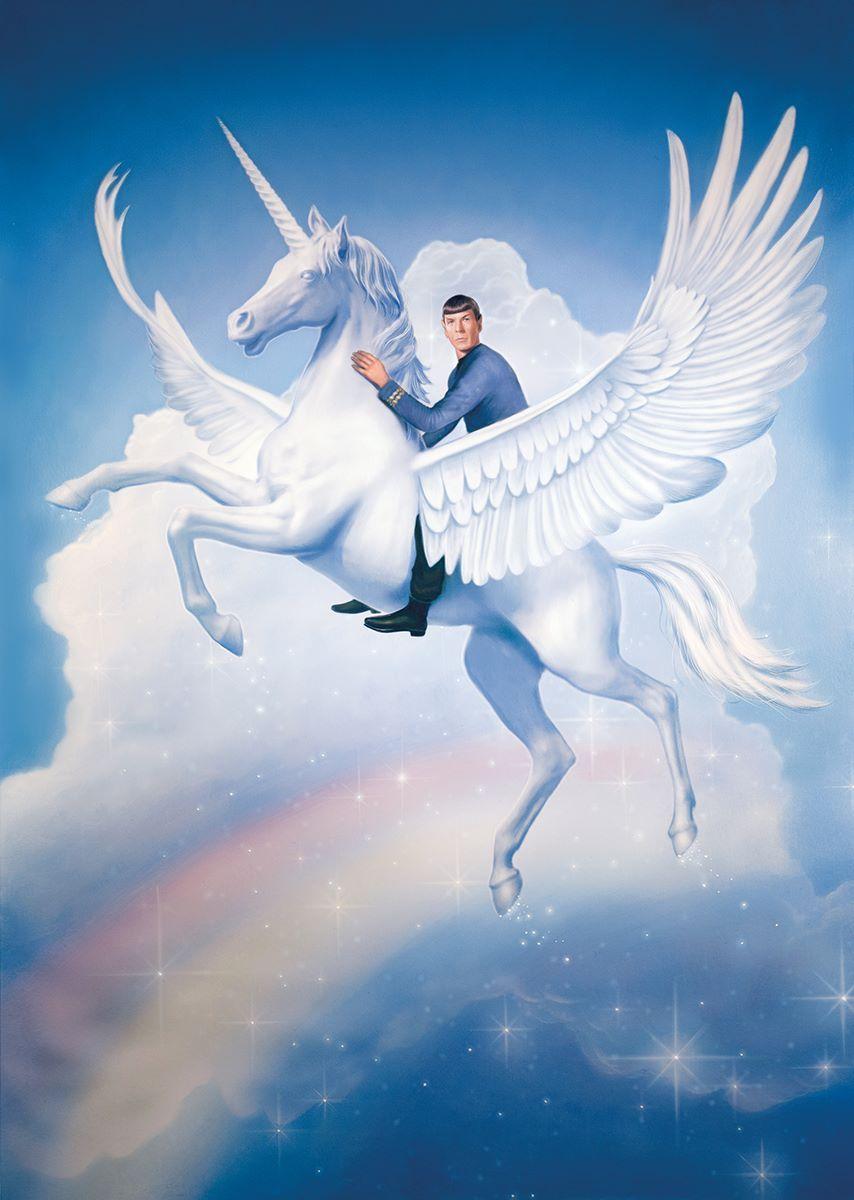 Flying Unicorn Logo - Spock Riding a Flying Unicorn Over a Rainbow Art