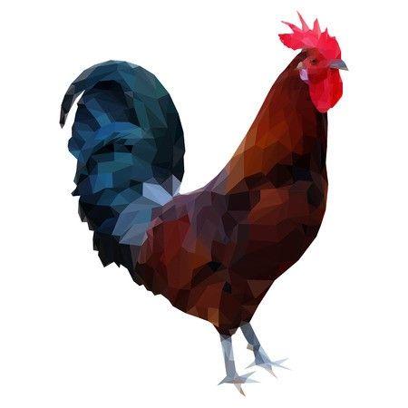 Red Triangle Rooster Logo - Polygonal illustration of a sicilian buttercup rooster. Silhouette ...