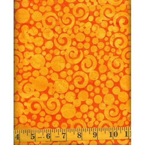 Dots Orange Swirl Logo - Henry Glass Batik 8651-33 Yellow Orange Swirls & Dots on Orange