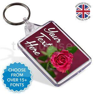 FOB Flower Logo - Personalised Text Keyring Key Fob. Valentines Day Love Flower Gift