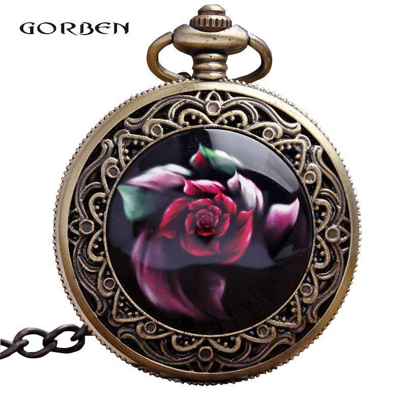 FOB Flower Logo - Bronze Flower Design Pocket Watch Full Hunter Antique Necklace FOB ...