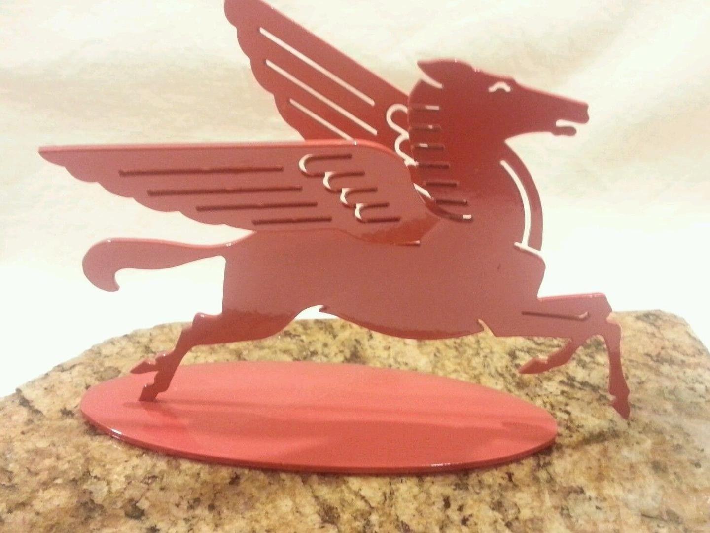 Winged Horse Logo - Vintage PEGASUS 6 Winged Horse Mobil Oil Logo Red Metal Statue