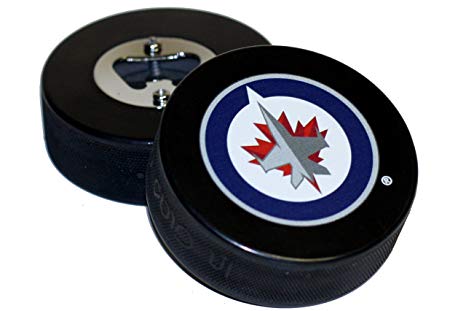 Jets Hockey Logo - Amazon.com : Winnipeg Jets Basic Logo NHL Hockey Puck Bottle Opener