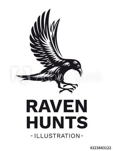 Raven Bird Logo - Raven bird hunts in flight - vector illustration, logo, emblem black ...