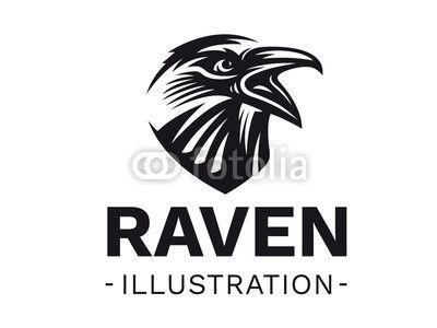 Raven Bird Logo - Raven bird head - vector illustration, logo, emblem black and white ...