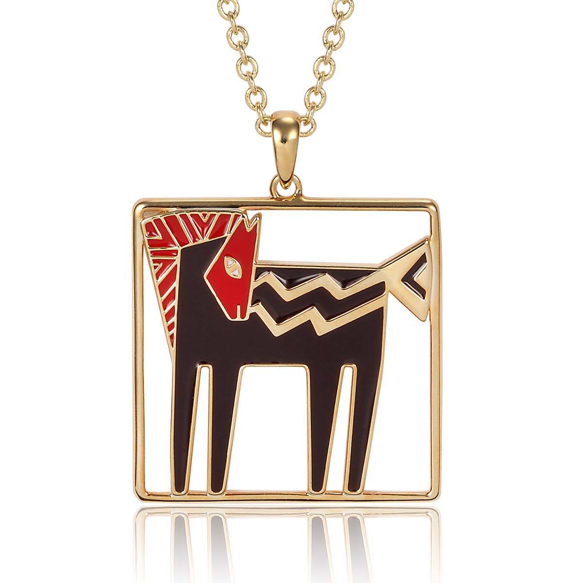 Horse Laurel Logo - Temple Horse Laurel Burch Necklace Black-Red-Gold - 5016