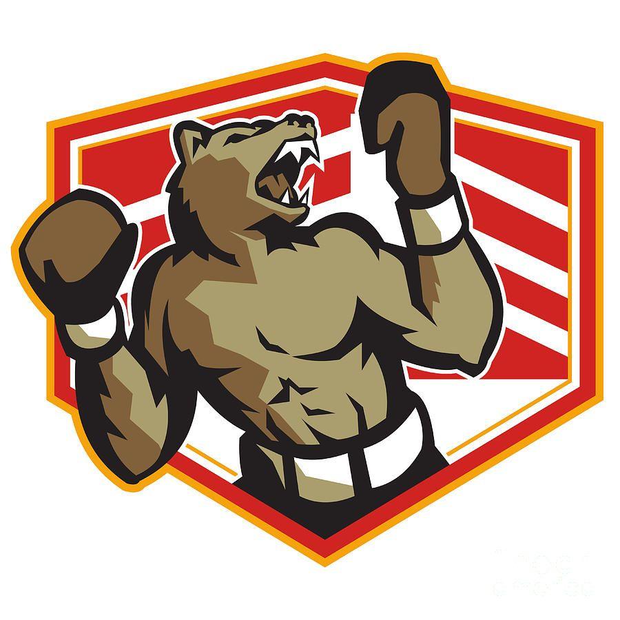 Boxing Bear Logo - Angry Bear Boxer Boxing Retro Digital Art