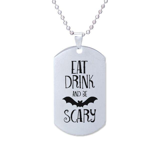 Bat Food and Drink Logo - Eat drink and be scary charm necklace bat pendant dog tag stainless ...