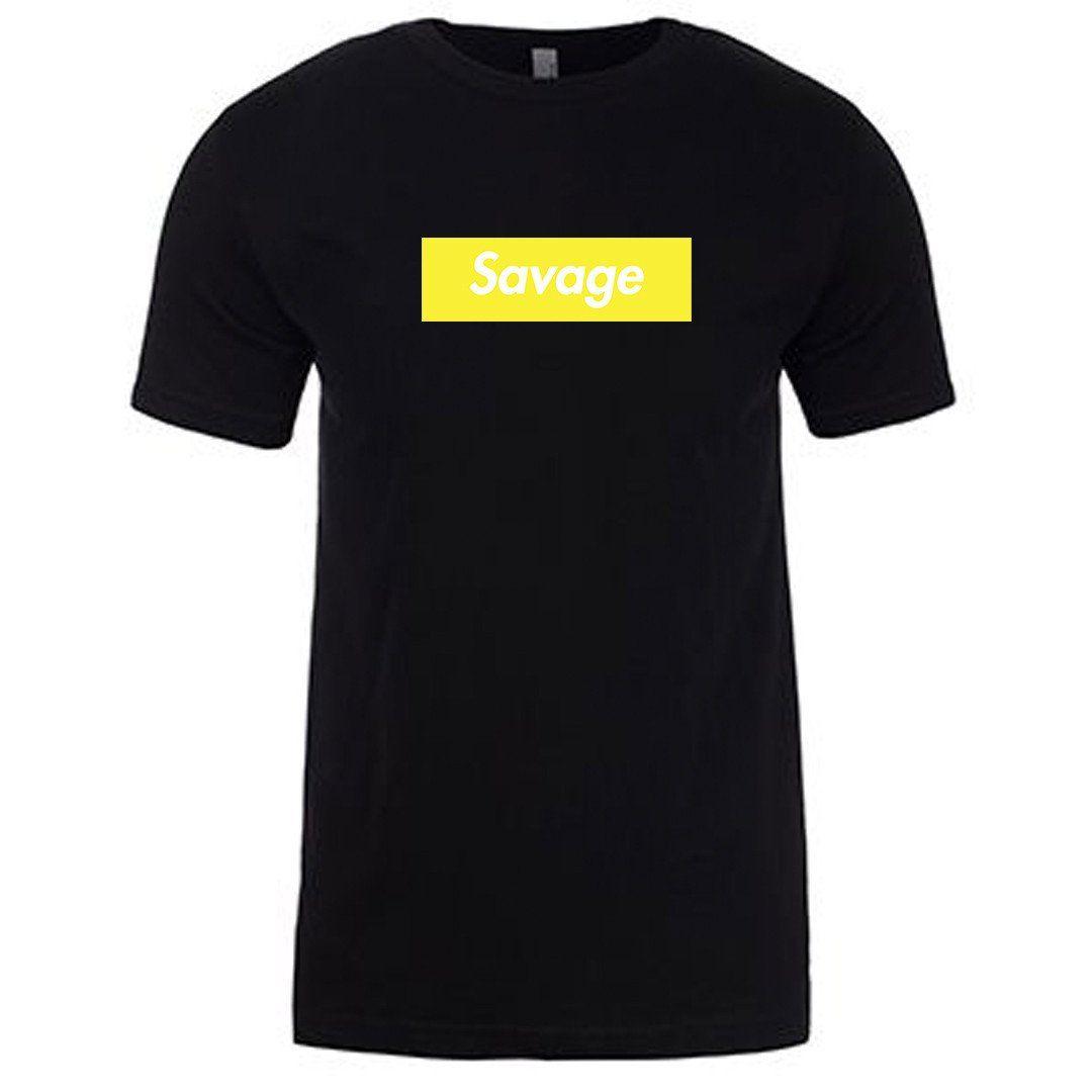Black and Yellow Box Logo - Savage ISSA Savage Yellow Box Logo Black Short Sleeve T Shirt