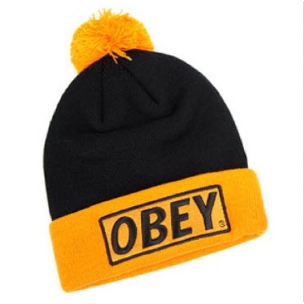 Black and Yellow Box Logo - OBEY Big Box Logo Beanie Hat (Black & Yellow)