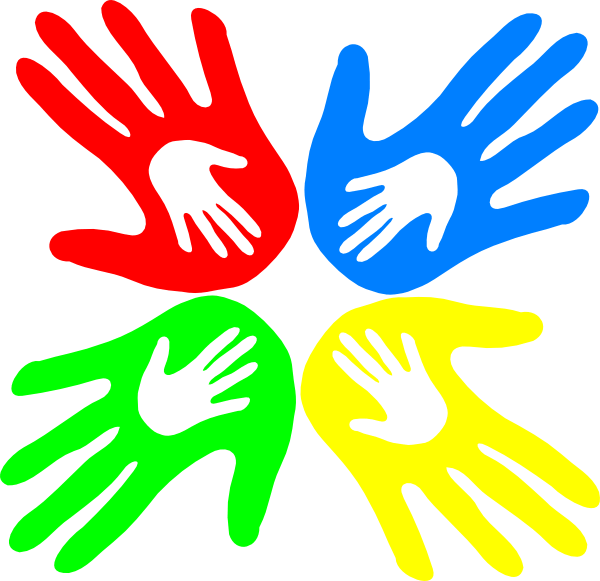 Colored Hands Logo - Four Colored Hands 45 Degree Clip Art clip art