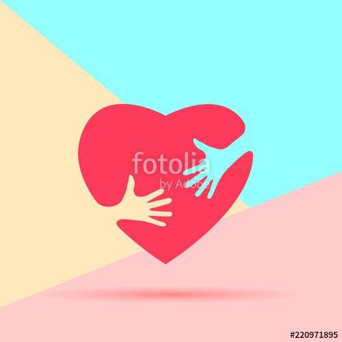 Colored Hands Logo - Flat minimalism image of Embrace Heart Shape with hands Logo design