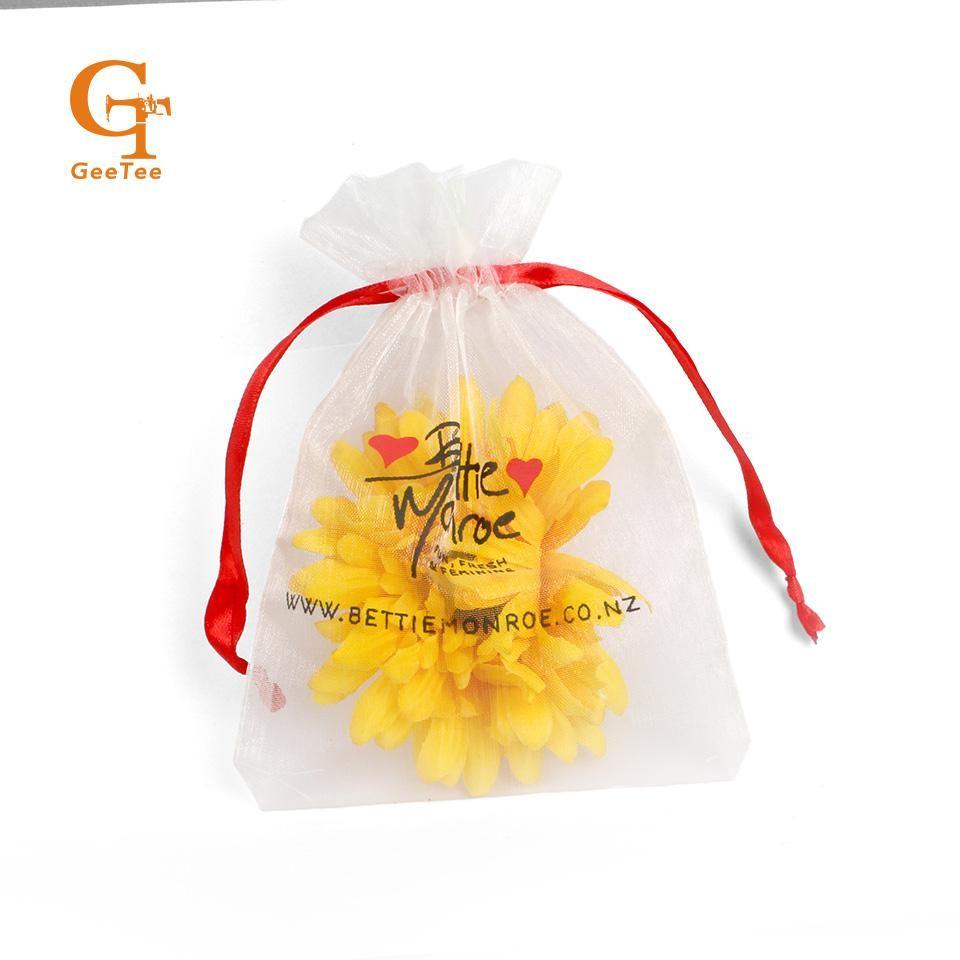 Yellow Flower Candy Company Logo - Custom Logo Brand Name Organza Bag With Ribbon String, Christmas