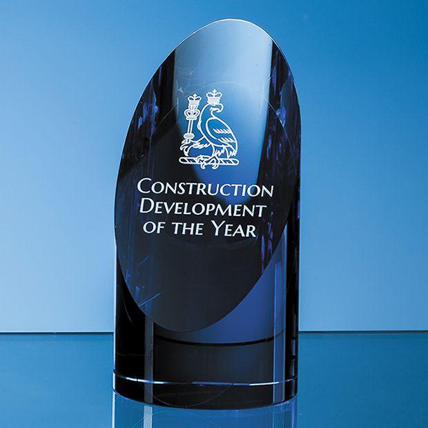 Blue Cylinder Logo - Clear & Sapphire Blue Optical Crystal Cylinder Award | Impact Trophies