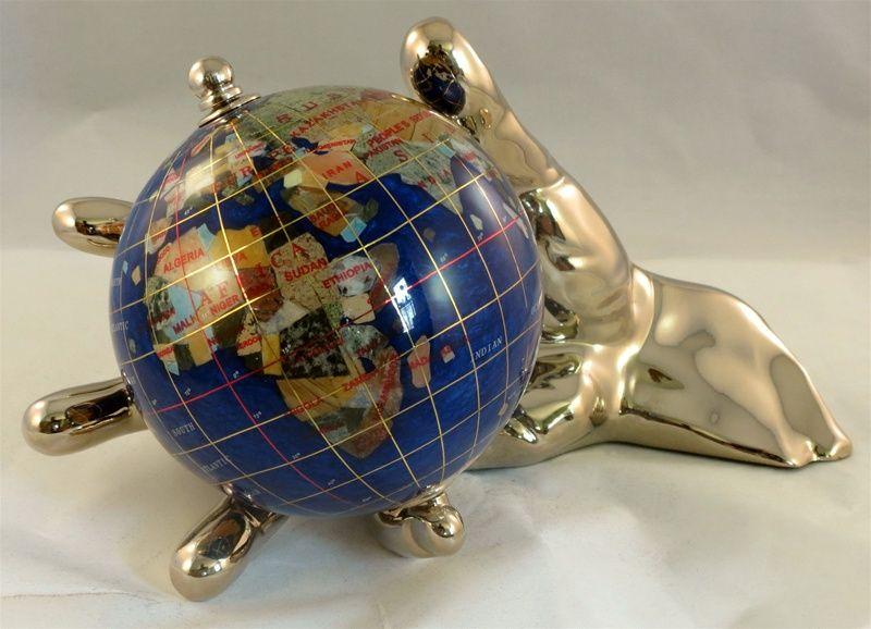 Gold Blue World Globe Logo - Navy Blue 4 inch World In Hand Gemstone Globe - Gold - Free Shipping!