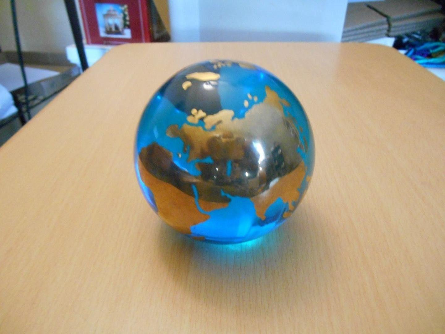 Gold Blue World Globe Logo - BLUE GOLD WORLD/GLOBE ART GLASS PAPERWEIGHT | #1748470722