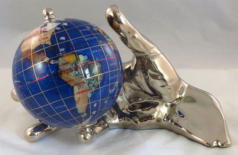 Gold Blue World Globe Logo - Navy Blue 4 inch World In Hand Gemstone Globe - Gold - Free Shipping!