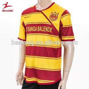 Red and Yellow Soccer Logo - Professional Striped Yellow And Red Soccer Jersey Wholesale